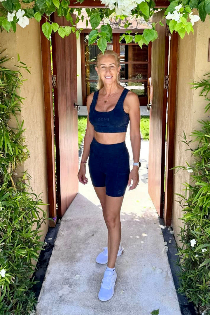 ocean blue hemp bikes shorts and scoop crop