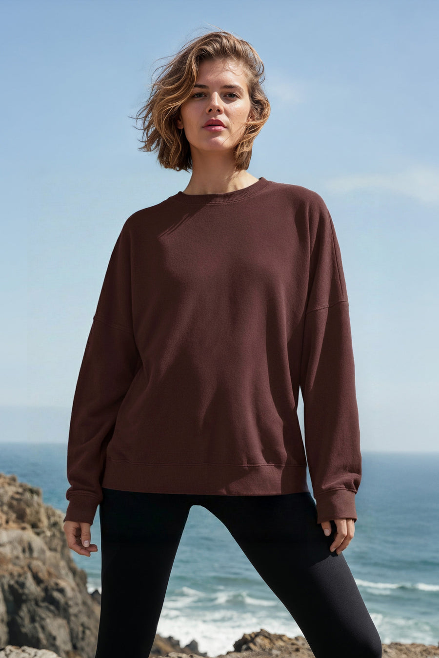 unisex hemp crew sweater in cacao