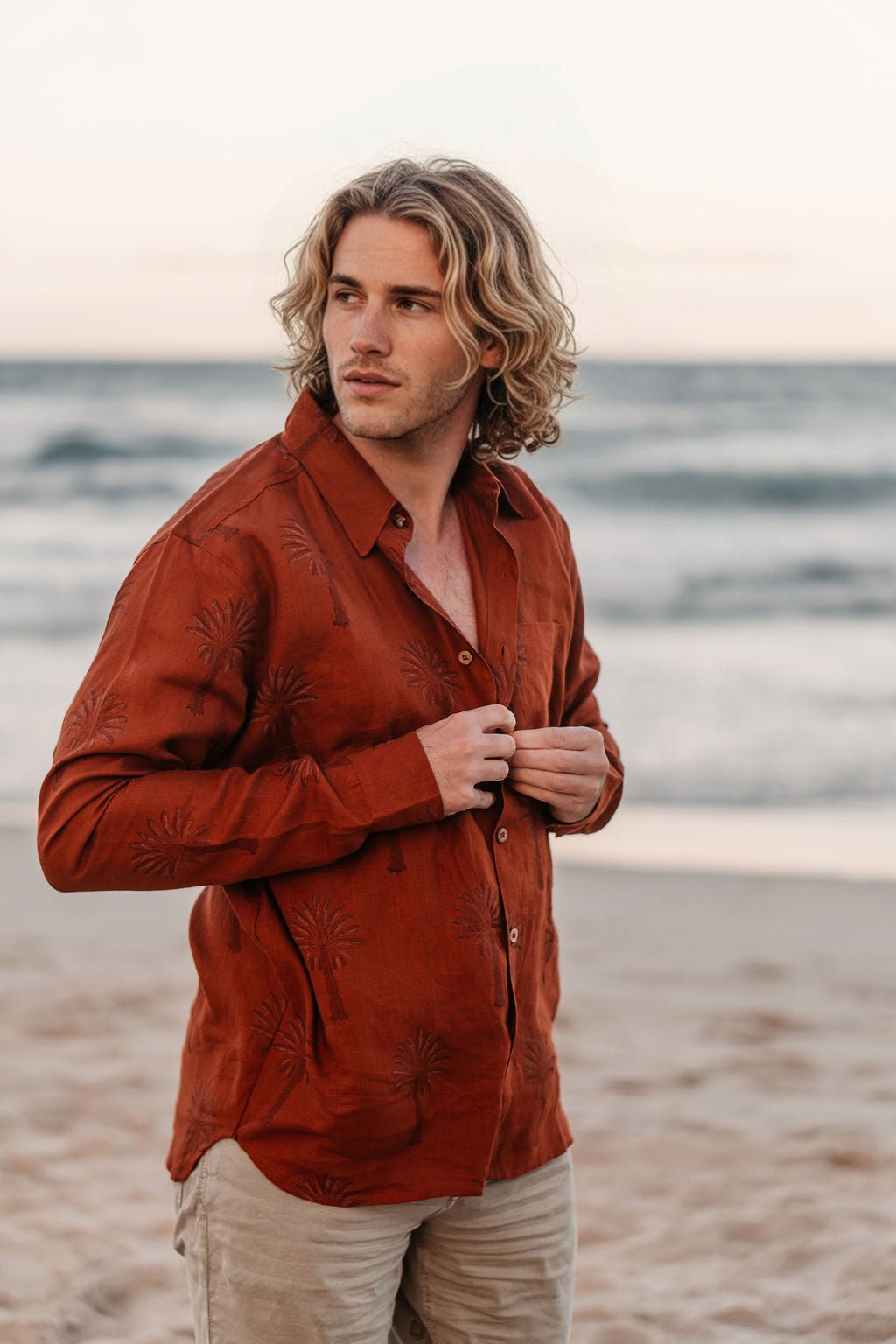 Hemp Linen Palm Tree Shirt- Unisex - ZONE