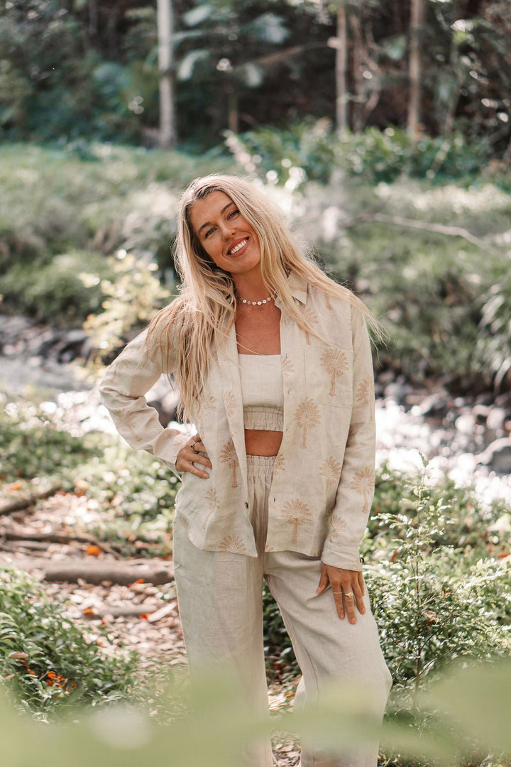 Palm tree hemp linen shirt Sand