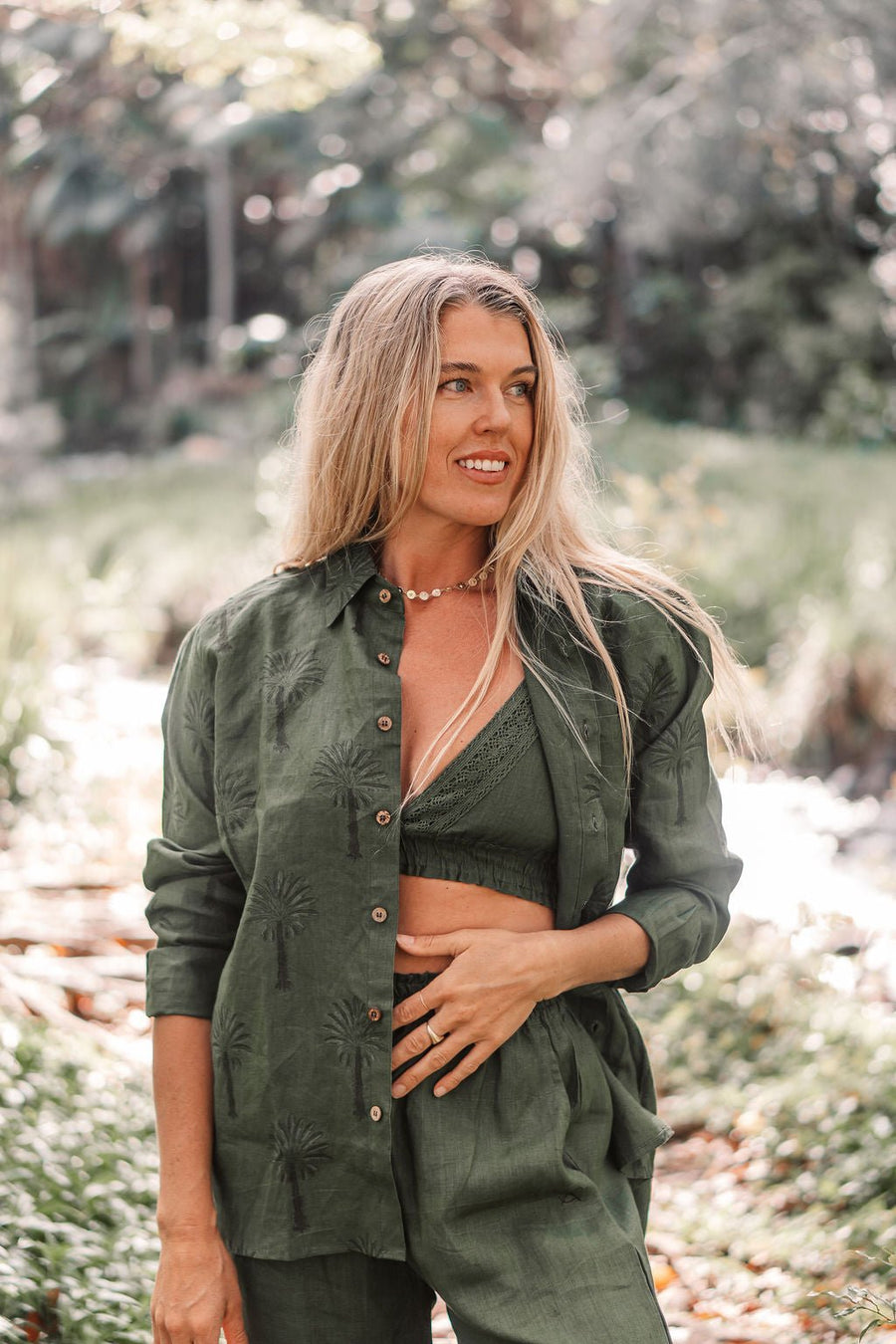 hemp linen unisex shirt with palm tree print