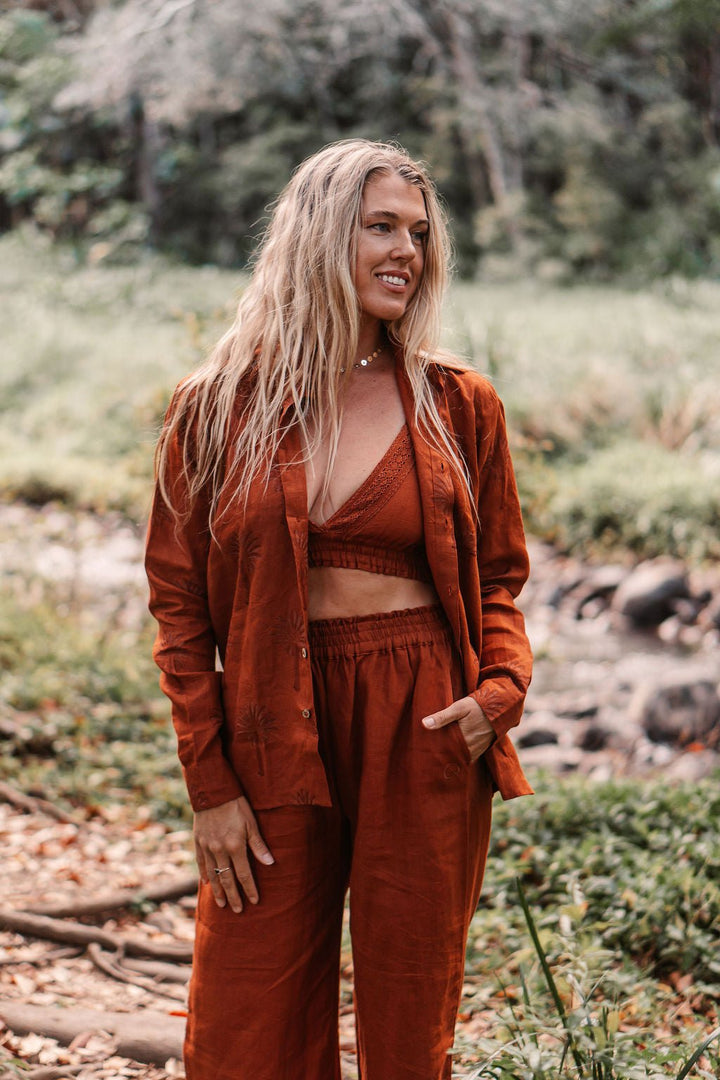 Hemp linen unisex shirt dessert flame