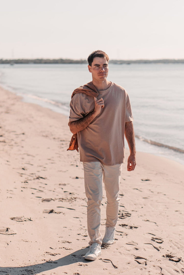 mens oversized t shirt in brown